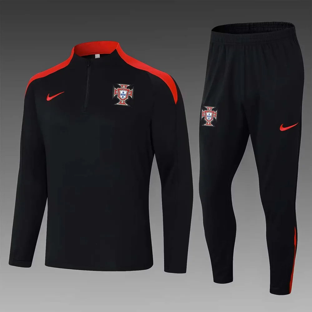 2024 Portugal Half-Pull Training Suit Black Football Shirt Set — main view