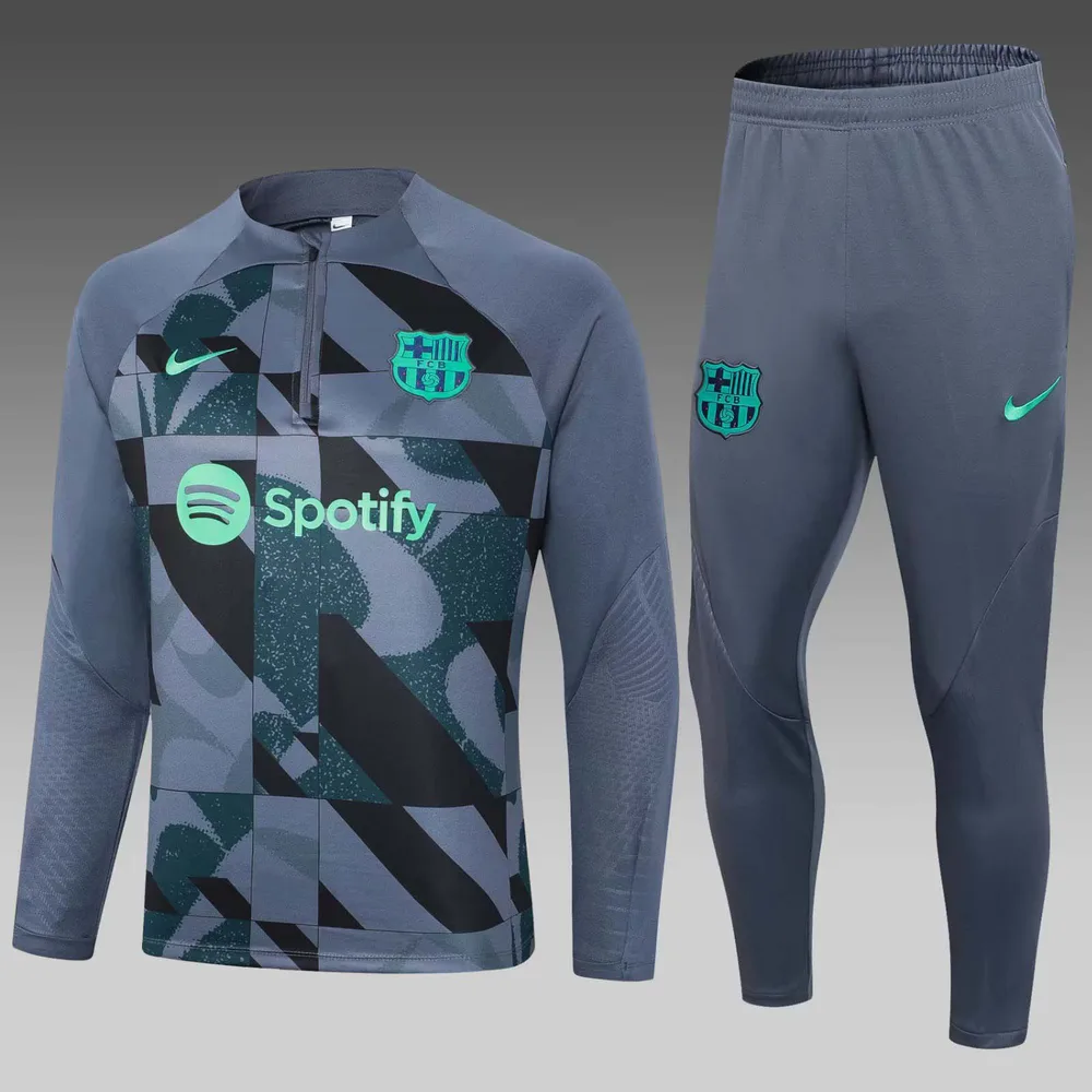 2023/2024 Barcelona Half-Pull Training Suit Gray Jersey Set — main view