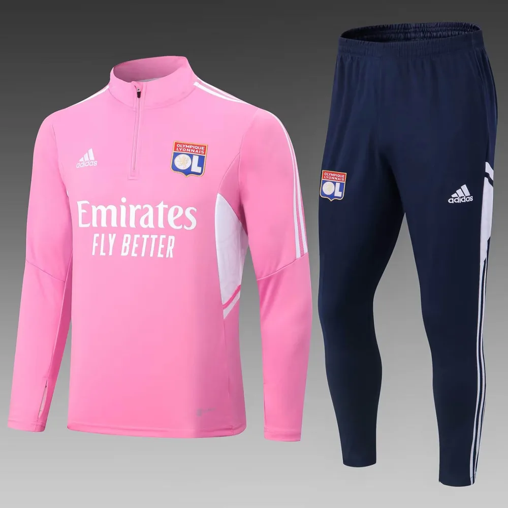 2022/2023 Lyonnais Half-Pull Training Suit Pink Football Shirt Set — main view