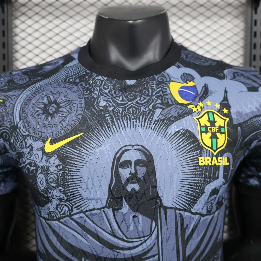 2024 Player Version Brazil Special Edition Jesus Black Gray Soccer Jersey 1:1 Thai Quality