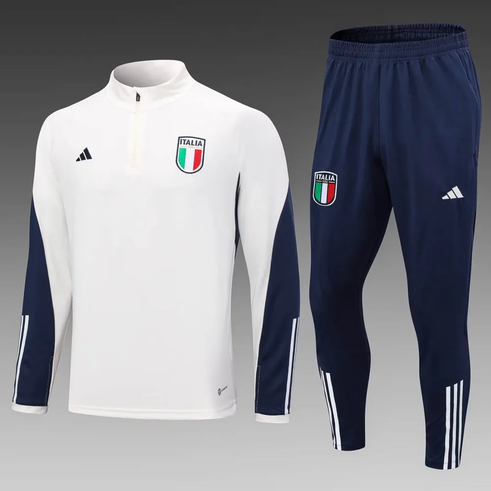2023 Italy Half-Pull Training Suit Off-White Soccer Shirt Set — main view