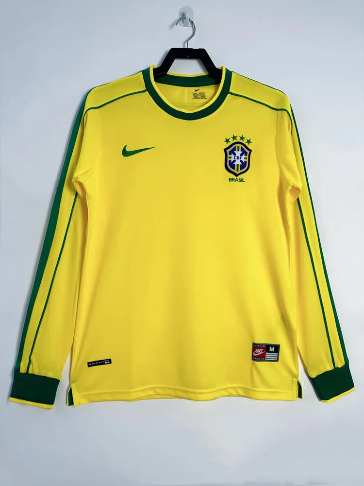 1998 Retro Long Sleeve Brazil Soccer Jersey Home AAA fan-grade — main view