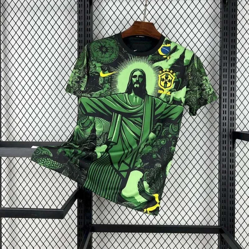 2025 Brazil Special Edition Jesus Black Green Football Shirt
