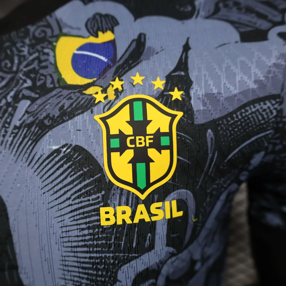 2024 Player Version Brazil Special Edition Jesus Black Gray Soccer Jersey 1:1 Thai Quality