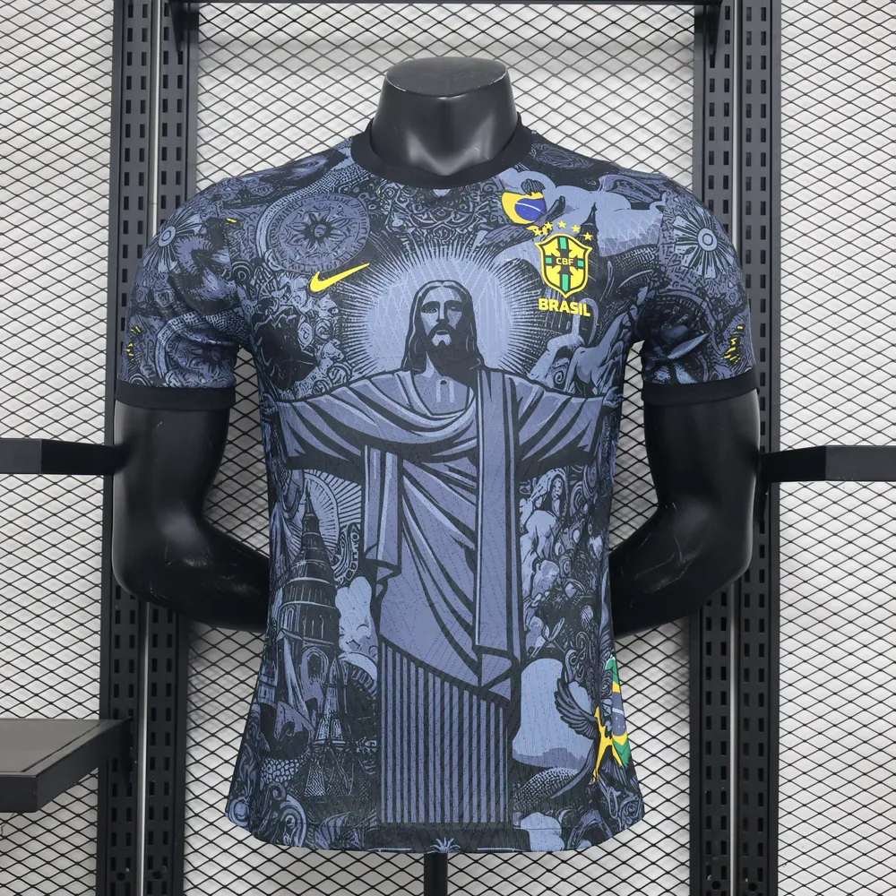 2024 Player Version Brazil Special Edition Jesus Black Gray Soccer Jersey 1:1 Thai Quality
