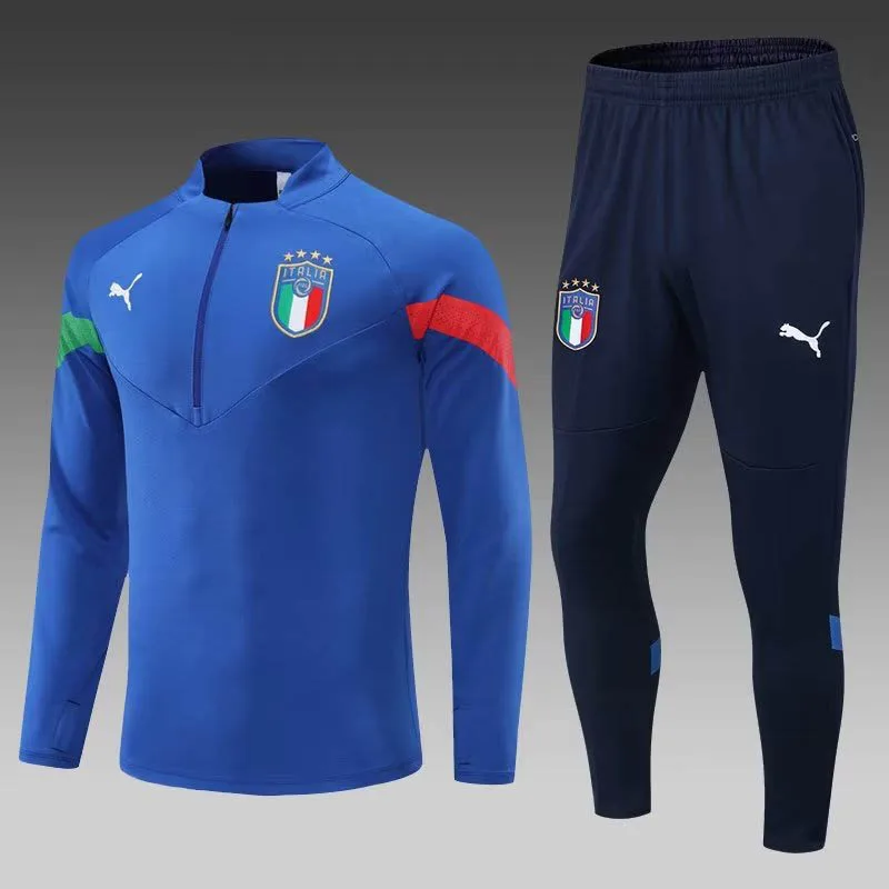 2022 Italy Half-Pull Training Suit Blue Soccer Shirt Set — main view