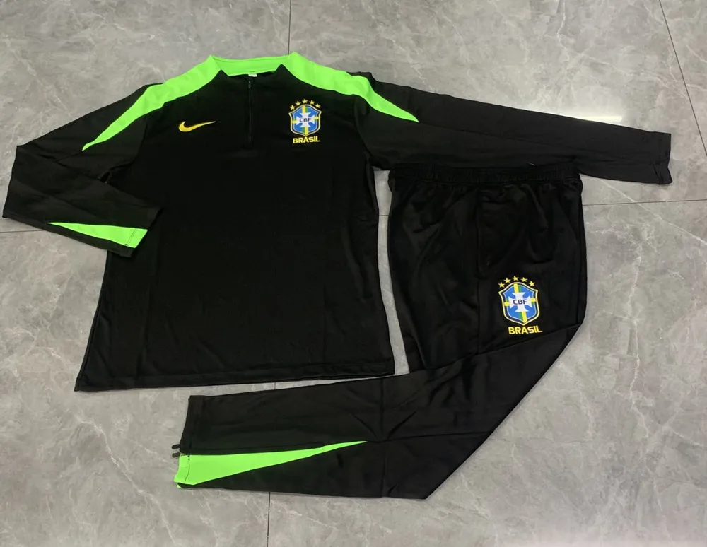2025/2026 Brazil Half-Pull Training Suit Black Jersey Set — main view