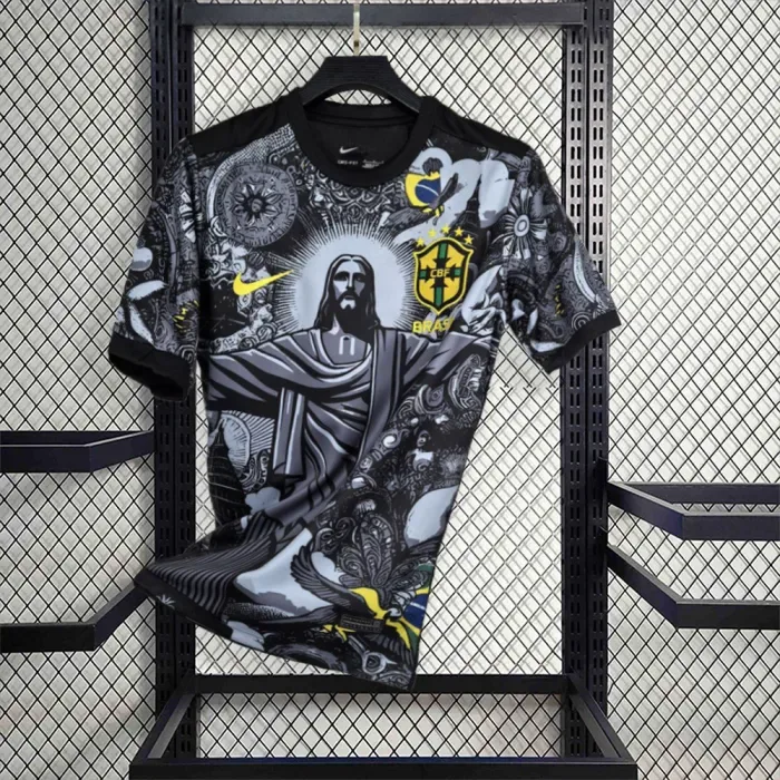 Camisa de Futebol Jesus Preto Cinza Edição Especial Brasil 2024 — main view