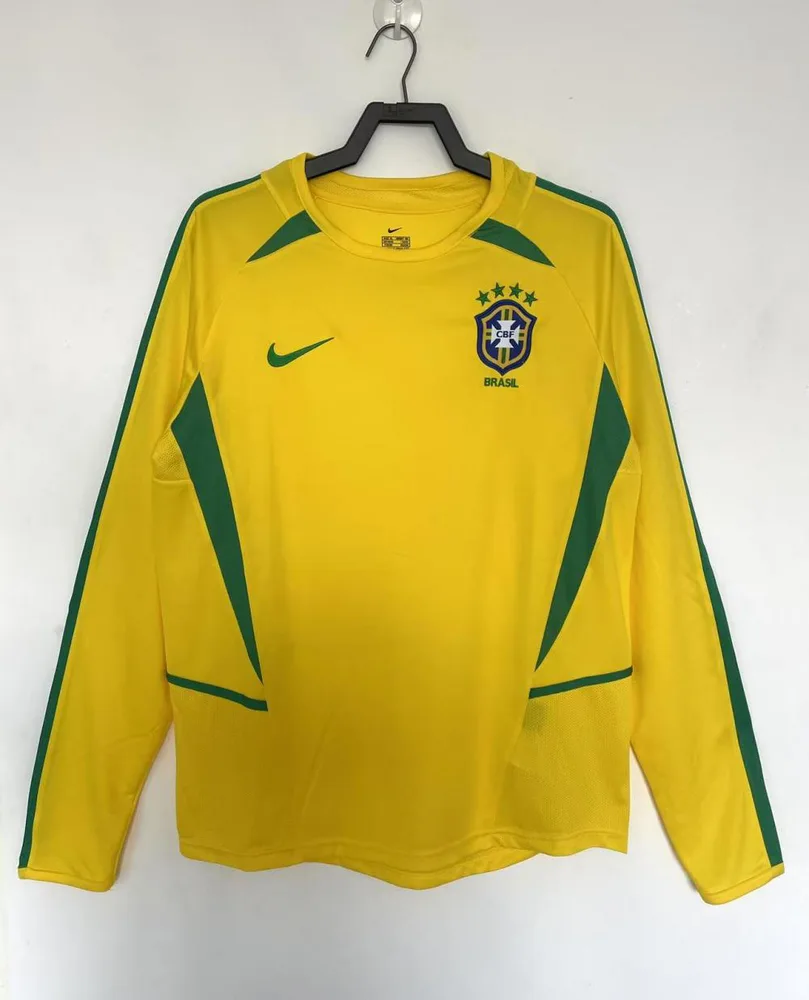 2002 Retro Long Sleeve Brazil Home Soccer Jersey AAA fan-grade — main view