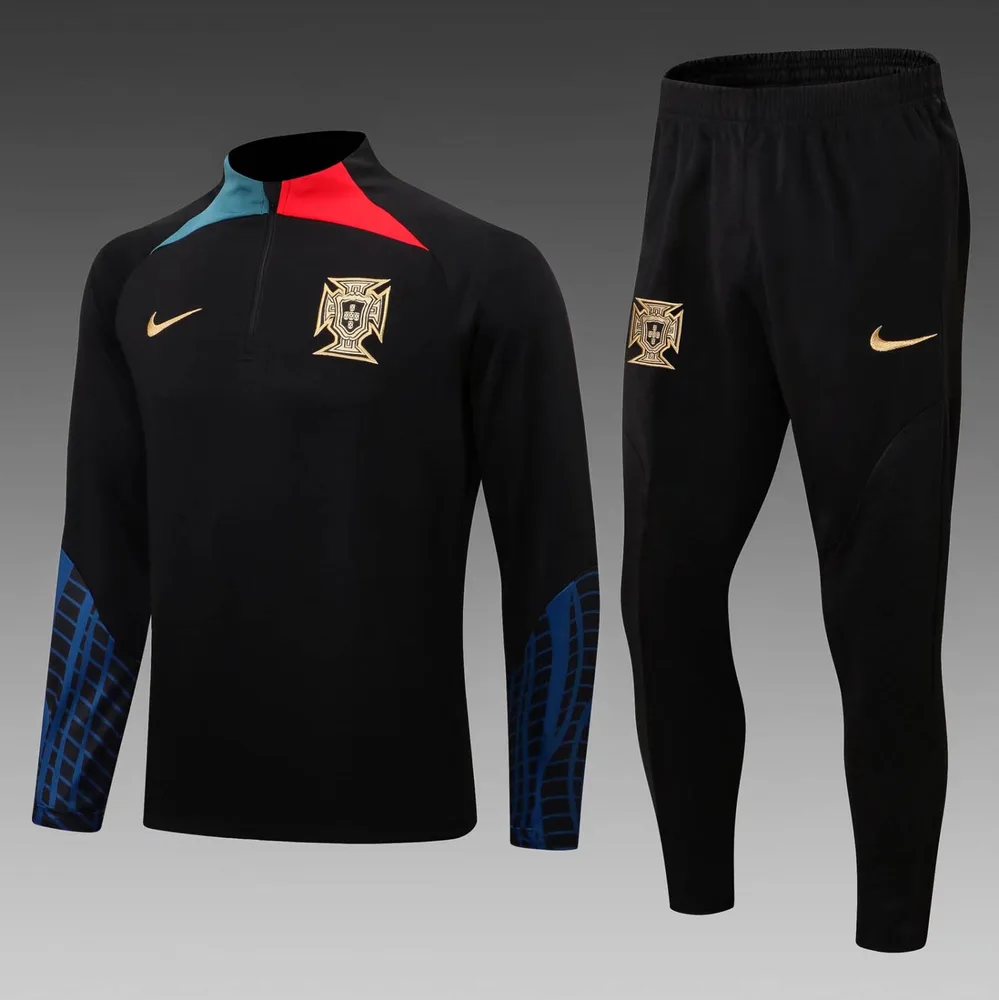 2022 Portugal Half-Pull Training Suit Black Football Shirt Set — main view