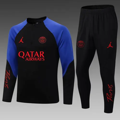 2022/2023 PSG パリ・サンジェルマン ハーフプル トレーニングスーツ ブラック-ブルースリーブセット