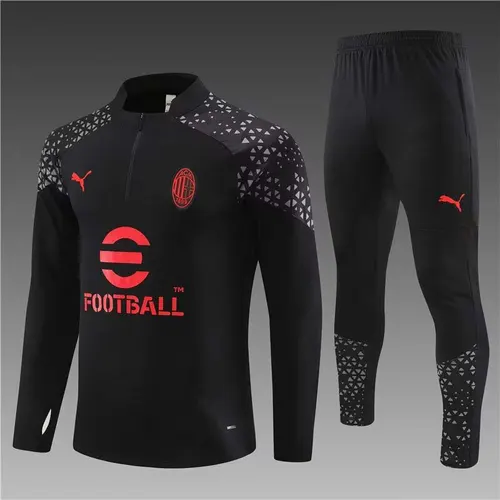 طقم تدريب AC Milan نصف سحاب أسود 2023/2024 جودة تايلاندية