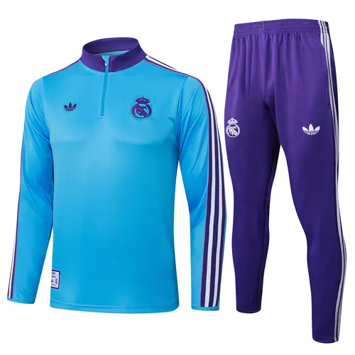 Conjunto de Treino Real Madrid Half-Pull Retrô Azul Claro 2025/2026 Qualidade Tailandesa