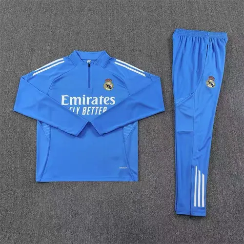 2025-2026 Real Madrid blue Half-Pull Training Suit Football Shirt AAA fan-grade Set