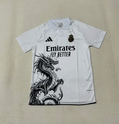 Camisa Especial Real Madrid Padrão Dragão Branca 2025/2026 -Qualidade Tailandesa