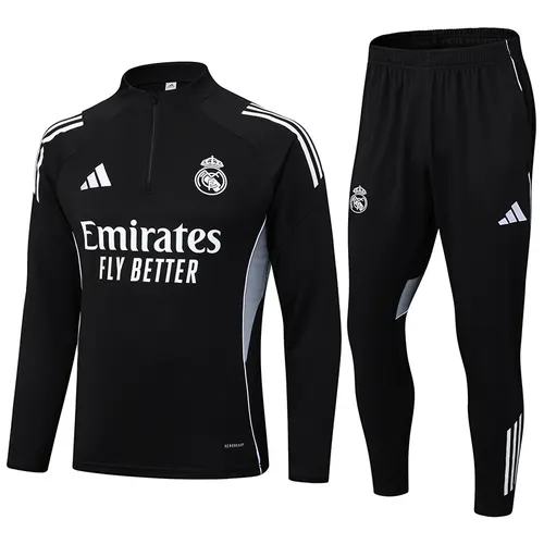2025-2026 Conjunto Treino Meio Puxar Preto Real Madrid Qualidade Tailandesa