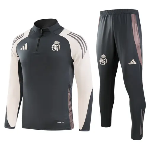 Conjunto de Treino Meia-Puxada Real Madrid 2024/2025 Cinza Escuro Real Qualidade Tailandesa
