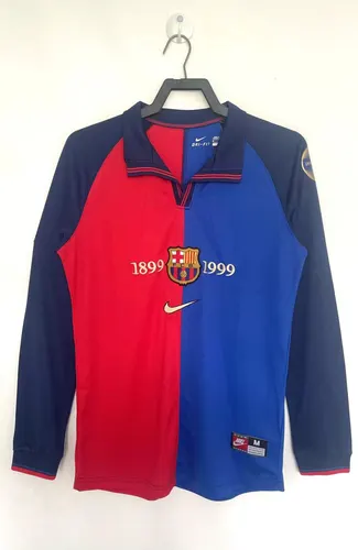 1999/2000 Camisa de Futebol Edição Centenário Casa Retrô Barcelona Manga Longa Qualidade Tailandesa