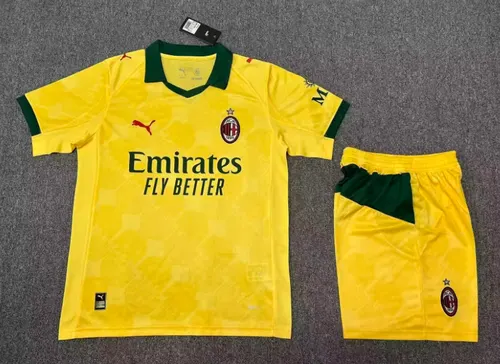 Maillot Third Extérieur Jaune AC Milan 2025/2026 Qualité Thaï Taille Enfant