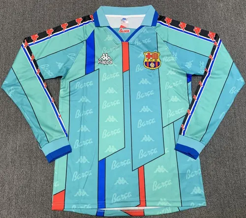1996/1997 Camisa de Futebol Visitante Retrô Barcelona Manga Longa Qualidade Tailandesa