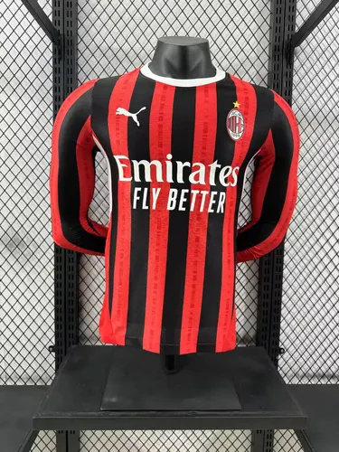 Camiseta de Fútbol Manga Larga Versión Jugador 2024/2025 AC Milan Local Calidad Tailandesa
