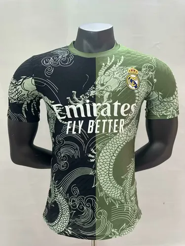 2025/2026 Player Version Real Madrid Dragon Pattern Army Green And Black Football Jersey AAA fan-grade