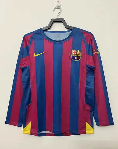 2005/2006 Retro Manga Longa Barcelona Home Camisa de Futebol UEFA Champions League Qualidade Tailandesa