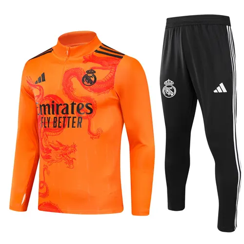 Conjunto de Treino Meia-Puxada Real Madrid 2024/2025 Laranja Real Edição Especial Qualidade Tailandesa