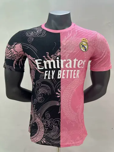 2025/2026 Player Version Real Madrid Dragon Pattern Pink And Black Football Jersey AAA fan-grade
