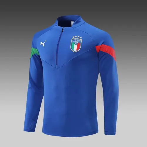 2022 Italy Half-Pull Training Suit Blue Soccer Shirt Set — view 5