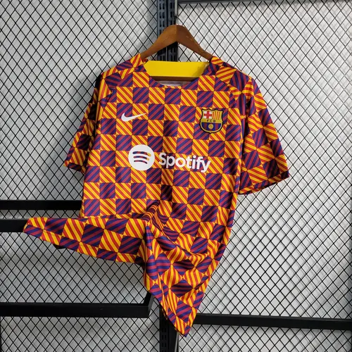 2023/2024 Barcelona Training Wear Striped Plaid Jersey — view 3