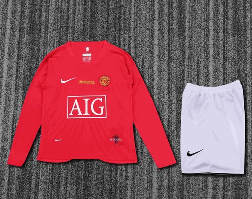 2007/2008 Retro Long Sleeve Manchester United Home Champions League Edition Football Shirt AAA fan-grade Kids Size