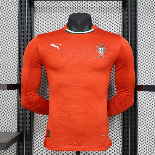 Camisa de Futebol Casa Manga Longa Versão Jogador Portugal 2025 AAA qualidade fã