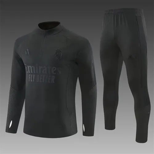 2026/2027 Real Madrid Conjunto de Treino Meio Puxado Preto Camisa de Futebol 1:1 Qualidade Tailandesa