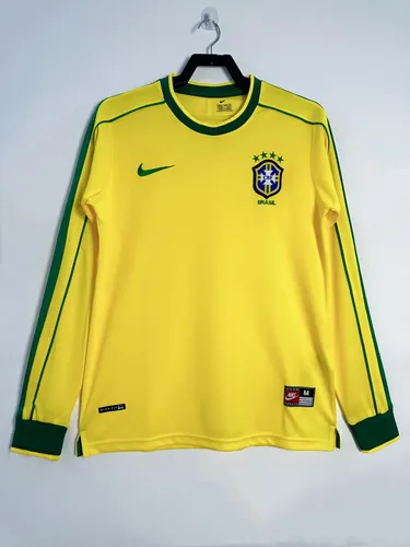 1998 Retro Long Sleeve Brazil Soccer Jersey Home AAA fan-grade — view 1
