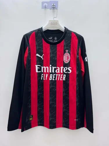 2025/2026 AC Milan Manga larga Local Camiseta de fútbol Calidad tailandesa