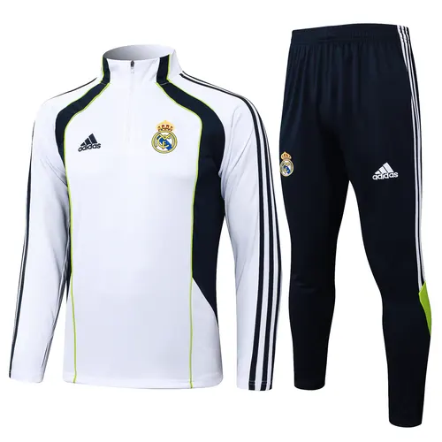 Conjunto de Treino Real Madrid Half-Pull Retrô Branco 2025-2026 Qualidade Tailandesa 01