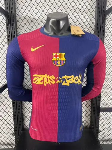 Camiseta de Fútbol Local Barcelona x Travis Scott 2024/2025 Manga Larga Versión Jugador Colaboración Calidad Tailandesa