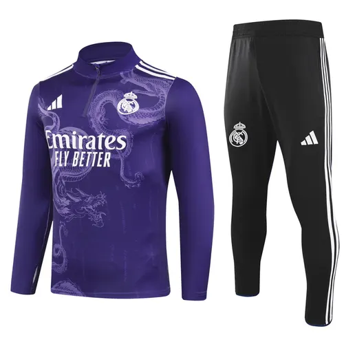 Conjunto de Treino Meia-Puxada Real Madrid 2024/2025 Roxo Real Edição Especial Qualidade Tailandesa