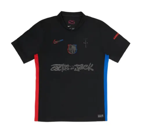 2024/2025 قميص Barcelona x Travis Scott تعاون خارجي أسود إعلاني جودة تايلاندية