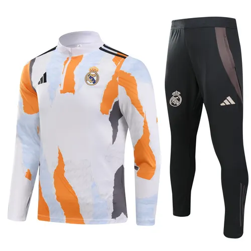 Conjunto de Treino Meia-Puxada Real Madrid 2024/2025 Amarelo Real Azul e Cinza Estampa Qualidade Tailandesa