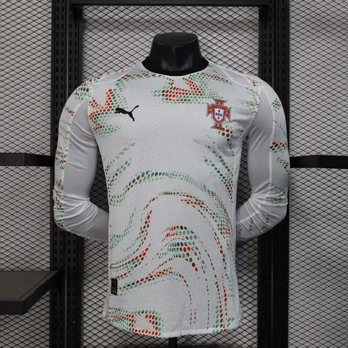 Camisa de Futebol Visitante Portugal Manga Longa Versão Jogador 2025 AAA para Torcedores