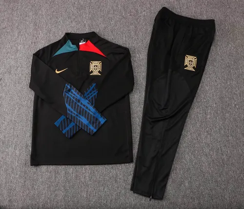 2022 Portugal Half-Pull Training Suit Black Football Shirt Set — view 3