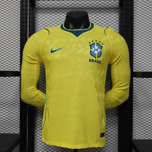 2026 長袖 プレイヤーバージョン Brazil ホームフットボールジャージ AAAファングレード