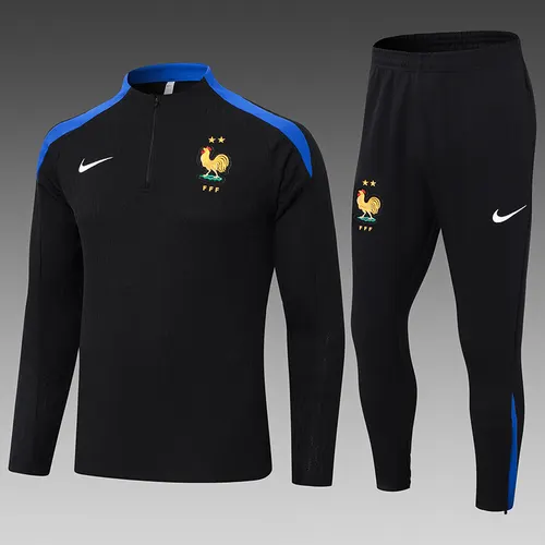 2024-2025 France Half-Pull Training Suit Black Football Shirt Set