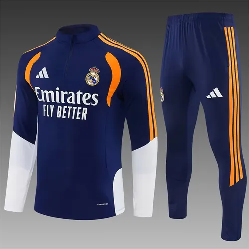 2026/2027 Real Madrid Conjunto de Treino Meio Puxado Azul Camisa de Futebol 1:1 Qualidade Tailandesa
