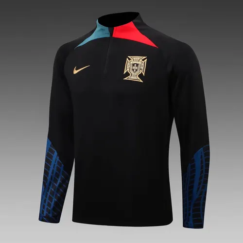 2022 Portugal Half-Pull Training Suit Black Football Shirt Set — view 4