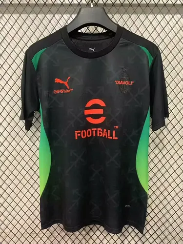 2025/2026 Camiseta de Fútbol Negra de Prepartido Uniformes del AC Milan Calidad Tailandesa