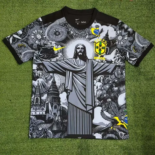 2024-2025 Brazil Special Edition Jesus Black Gray Soccer Jersey