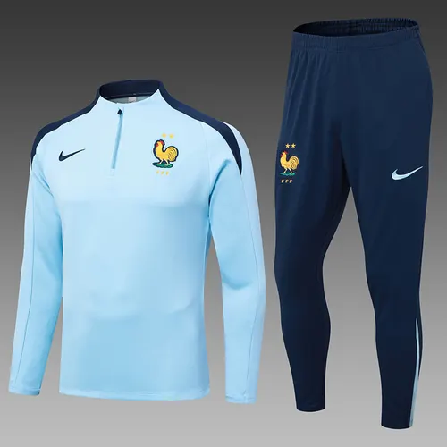 2024-2025 France Half-Pull Training Suit Baby Blue Football Shirt Set